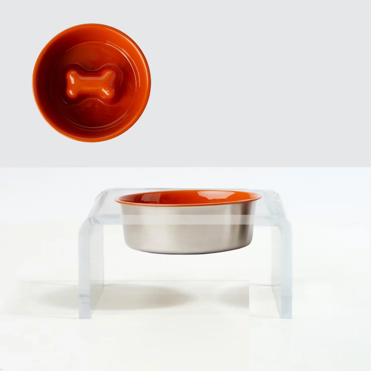 Hiddin Clear Single Dog Bowl Slow Feeder - Orange Bowl