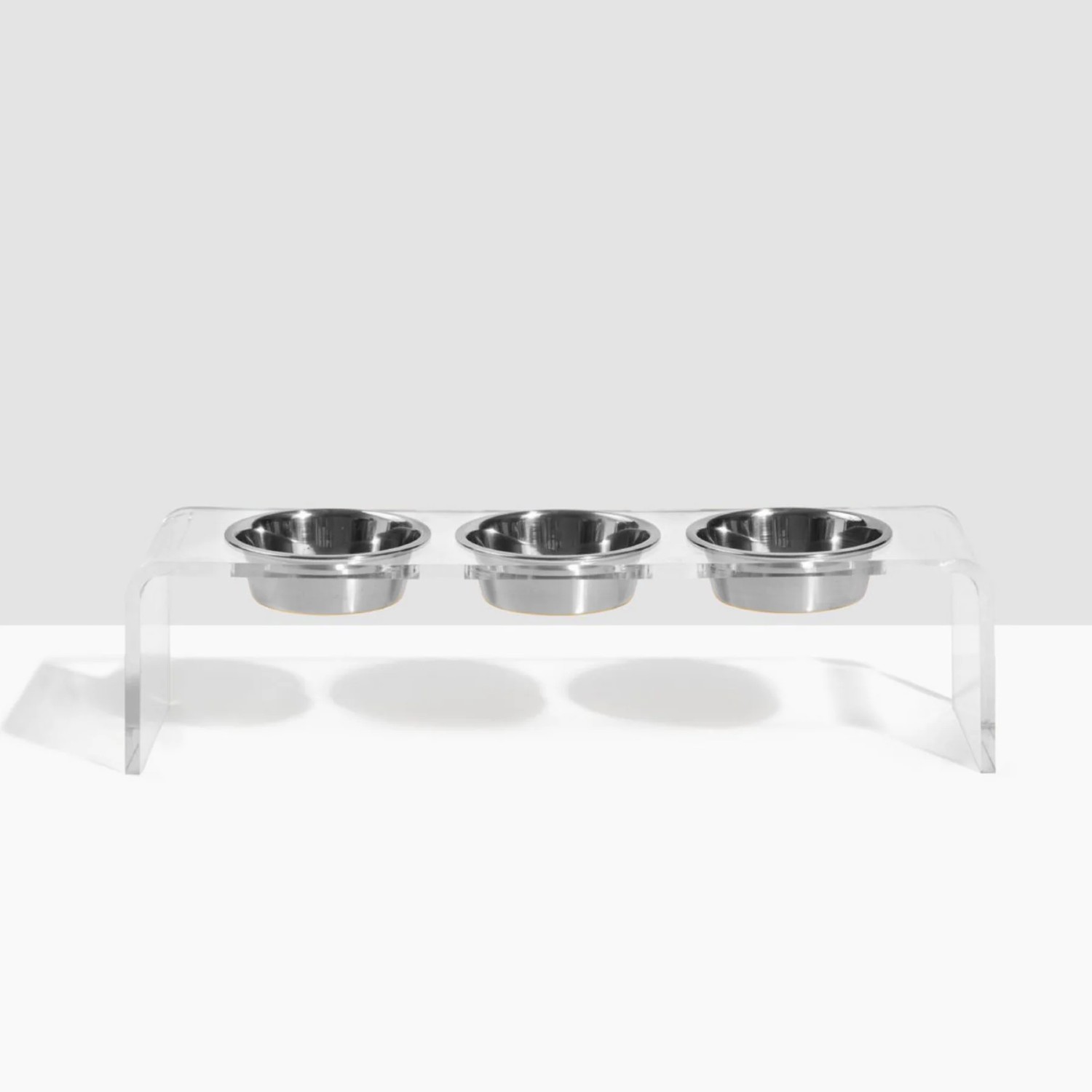 Hiddin Medium Clear Triple Bowl Dog Feeder - Silver Bowls