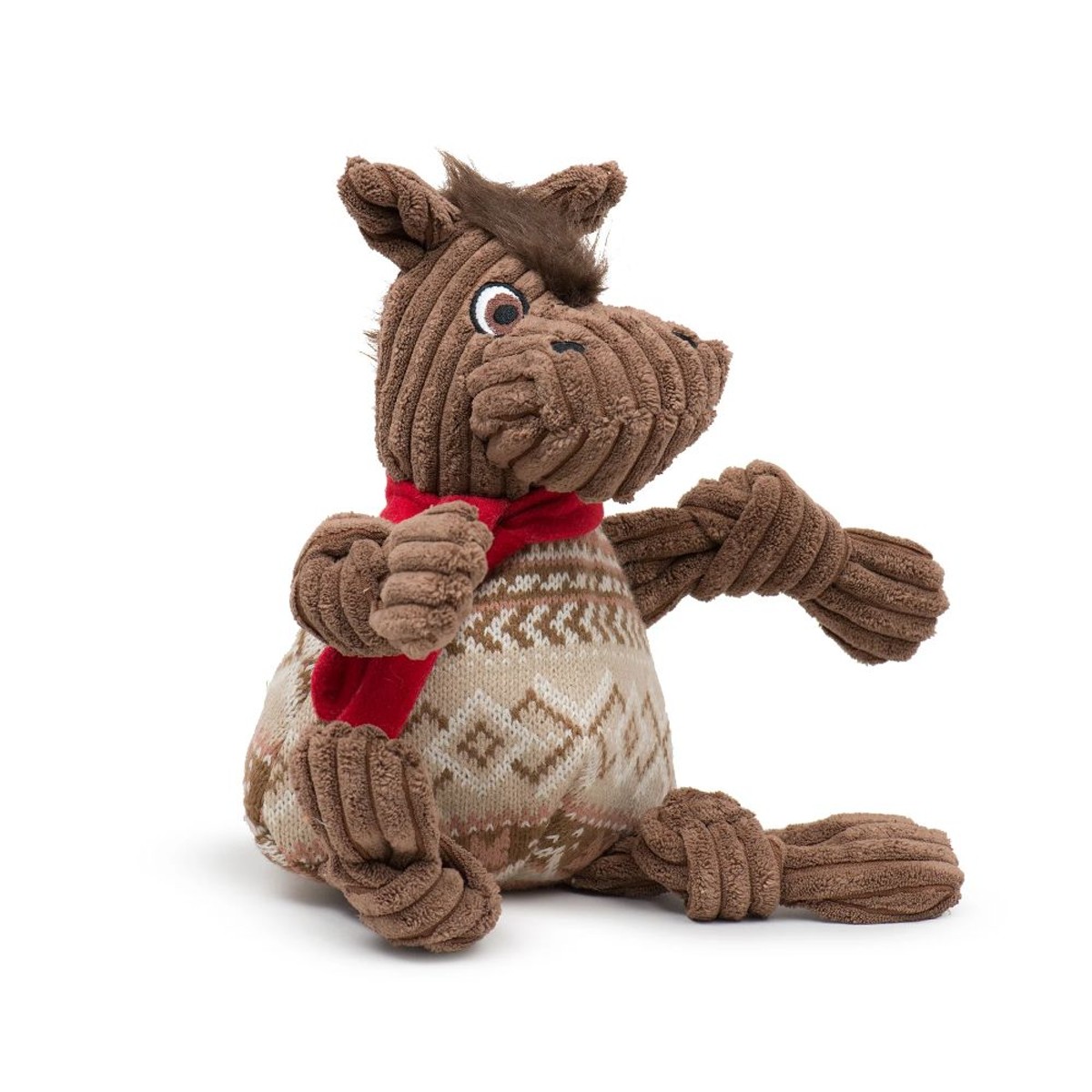 HuggleHounds Holiday Knottie Dog Toy - Cinnamon Horse with Sweater