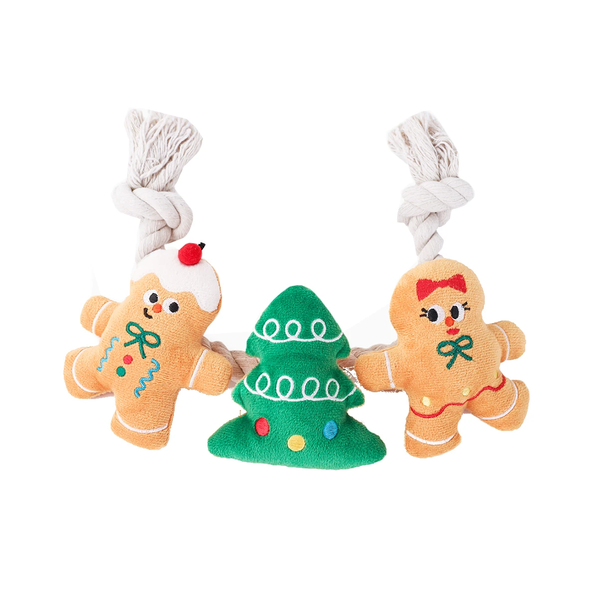 HugSmart Happy Woofmas Ropefunz Dog Toy - Holiday Gingerbread Man