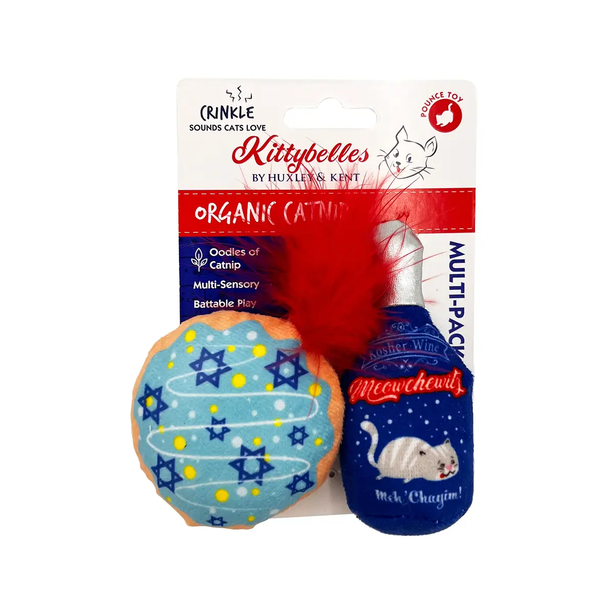 Huxley & Kent Hanukkah Bundle Plush Cat Toy - Jelly Roll & Meowchewitz Wine