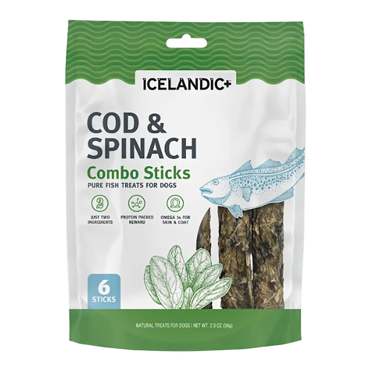 Icelandic+ Combo Sticks Dog Treats - Cod and Spinach