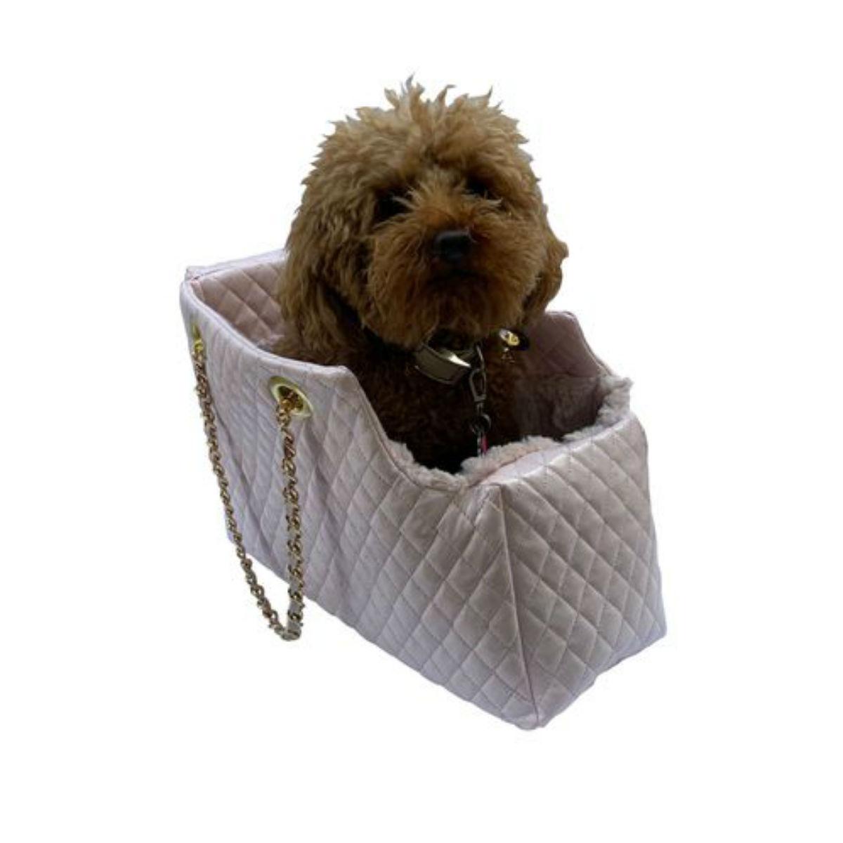 Pearl Pink Quilted Faux Leather Dog Carrier