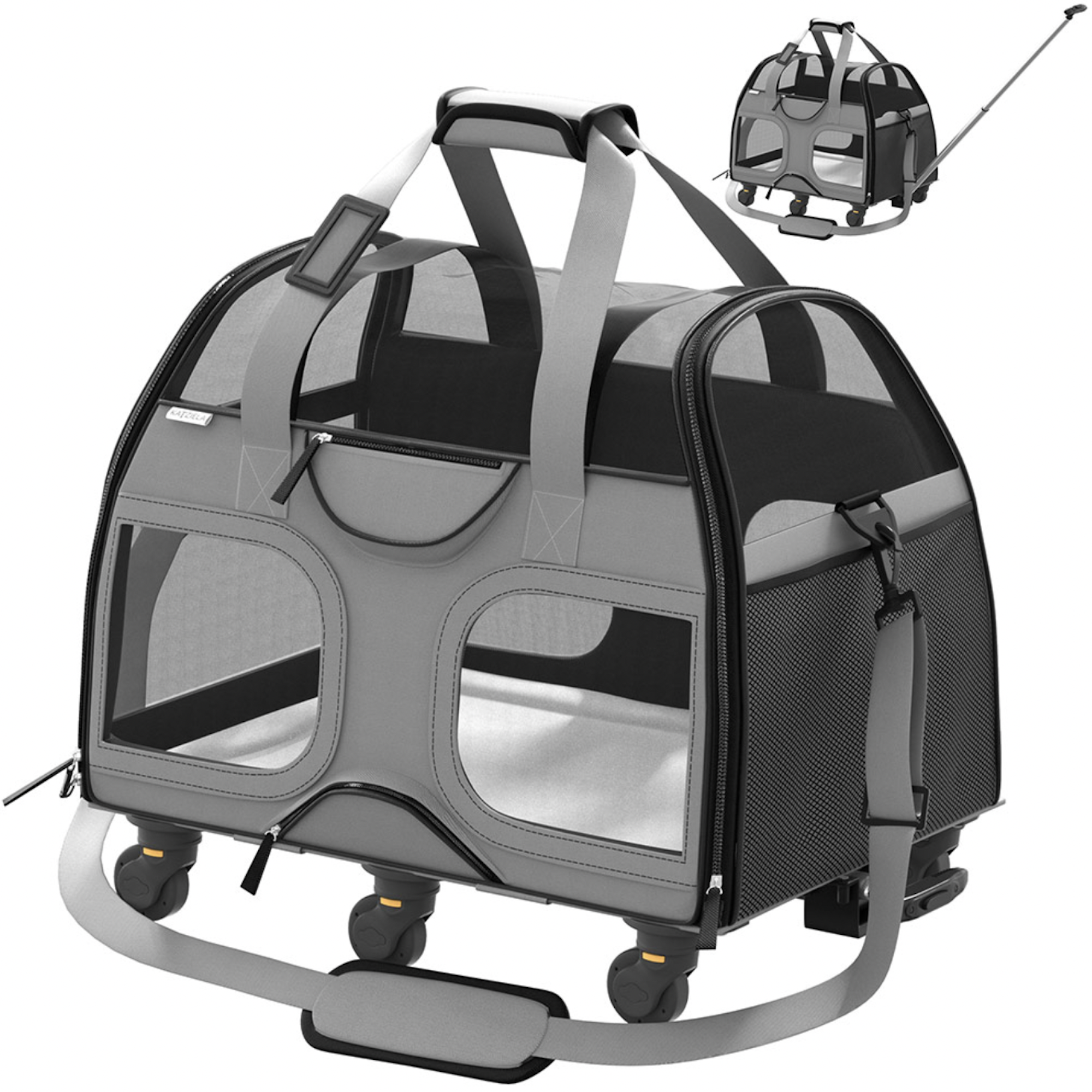 Katziela Luxury Rider Pet Carrier with Removable Wheels - Gray