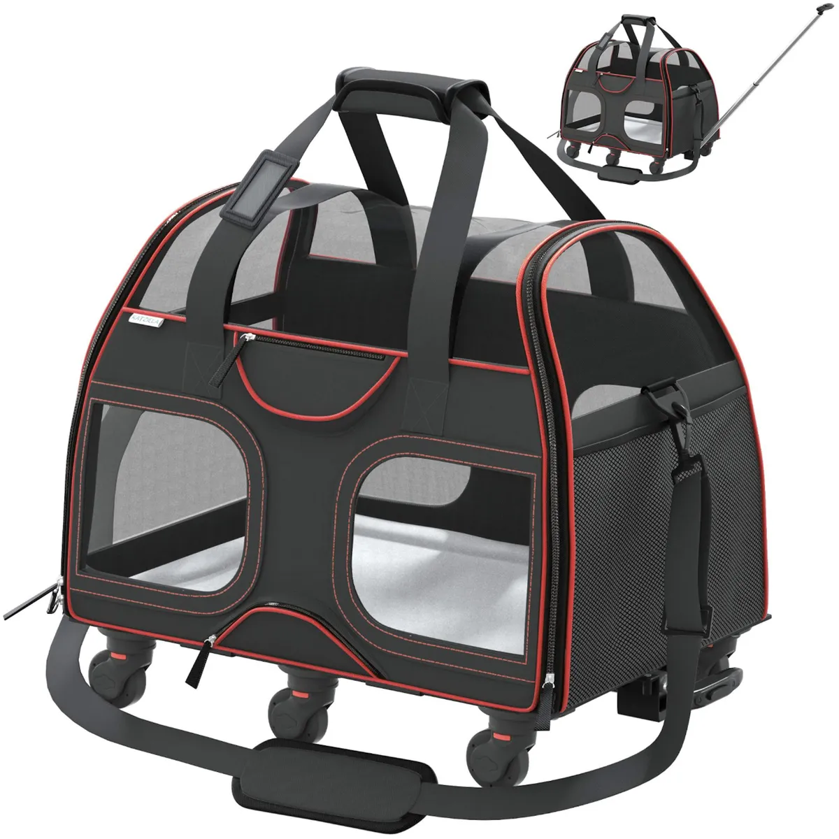 Katziela Luxury Rider Pet Carrier with Removable Wheels - Red