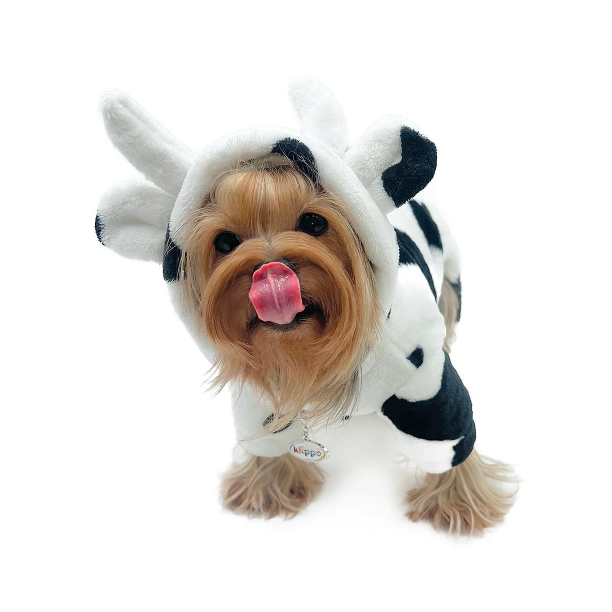 Klippo Ultra Thick Plush Hooded Dog Pajamas - Moo Cow