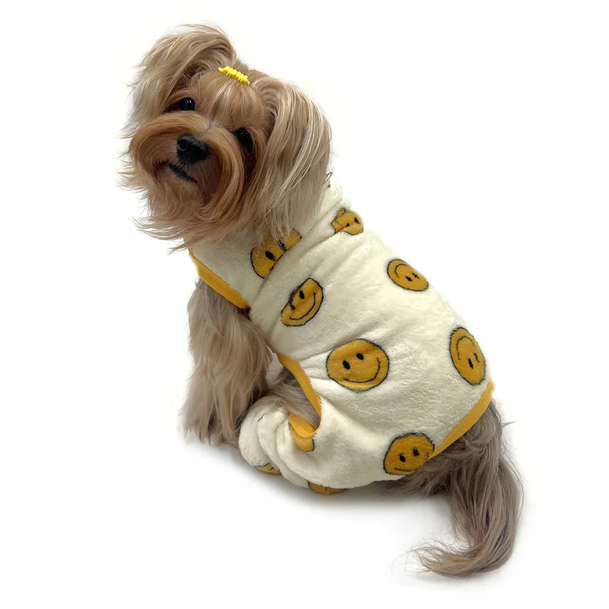 Klippo Ultra Plush Happy Face Front Sleeveless Dog Pajamas - Yellow
