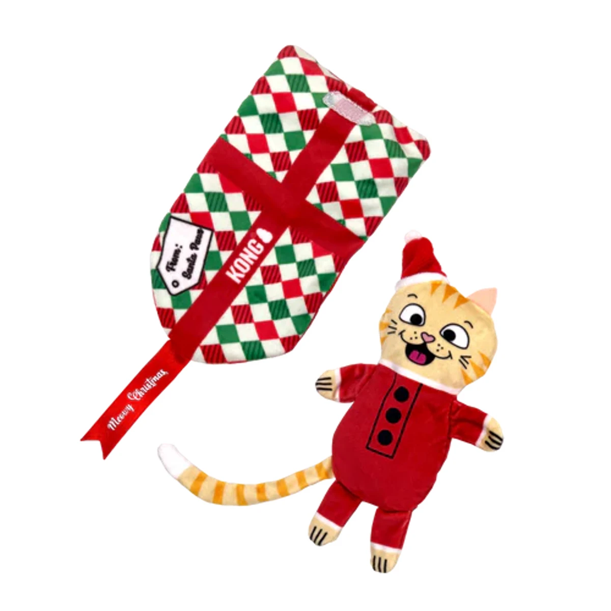 KONG Holiday Pull-A-Partz Present Cat Toy - Argyle