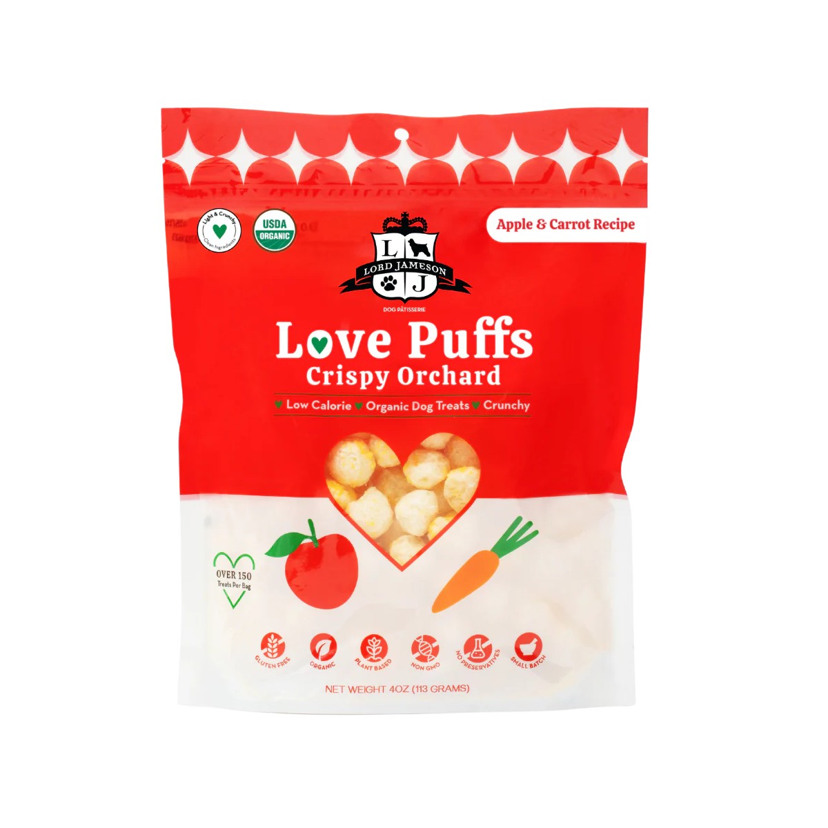 Lord Jameson Love Puffs Organic Dog Treats - Crispy Orchard