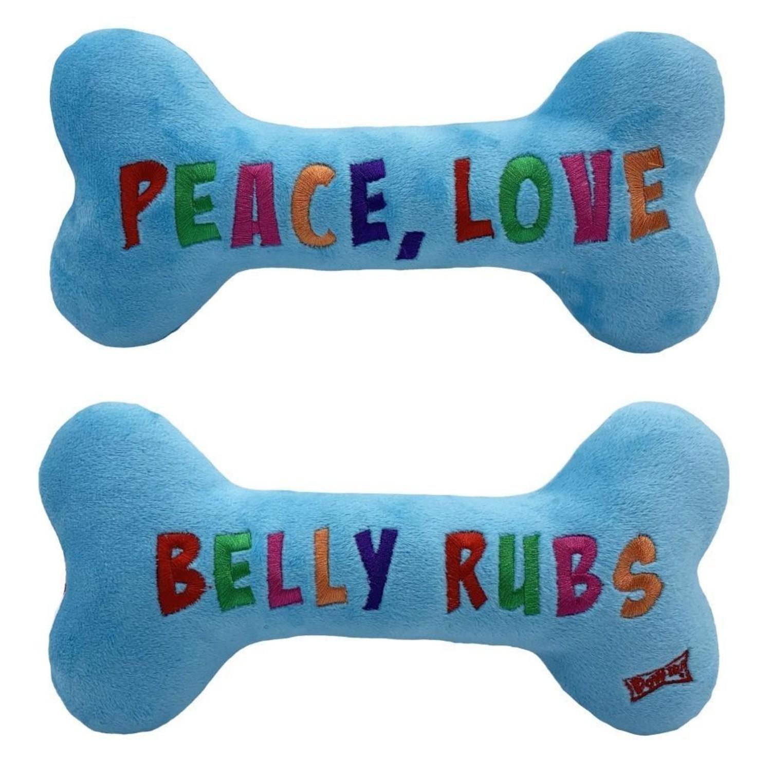 Lulubelles Holiday Power Plush Reversible Bone Dog Toy - Peace, Love, Belly Rubs