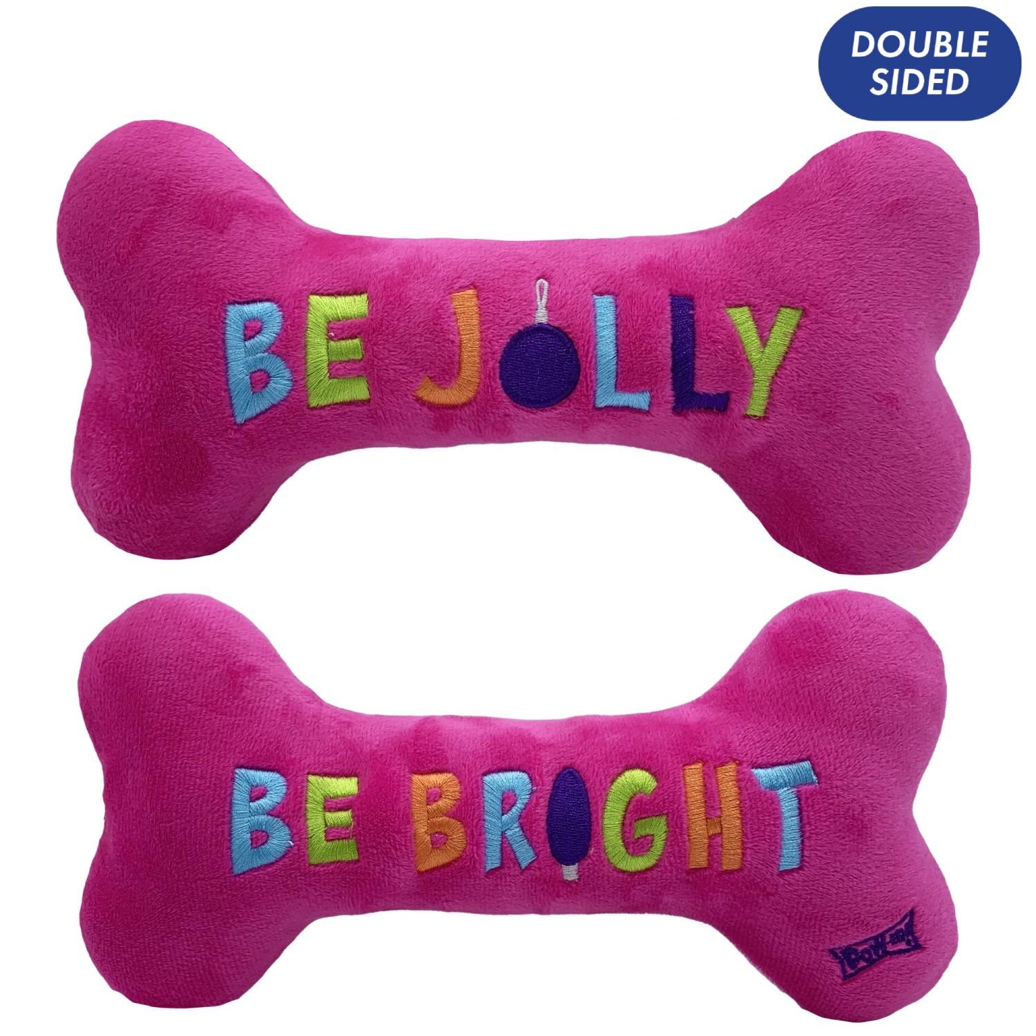 Lulubelles Holiday Power Plush Dog Toy - Be Jolly Be Bright Bone