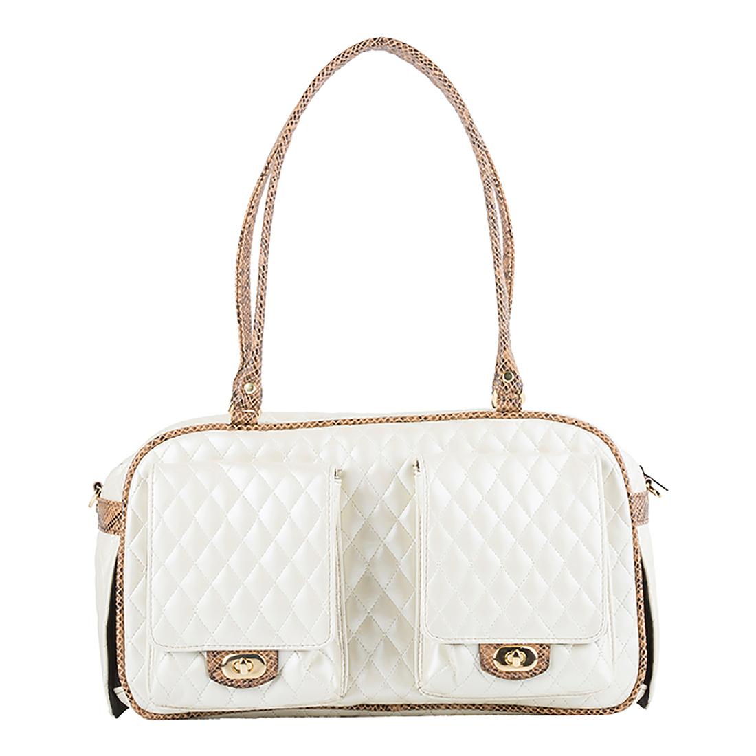 Petote Marlee Quilted Dog Carrier - Ivory with Snake Trim