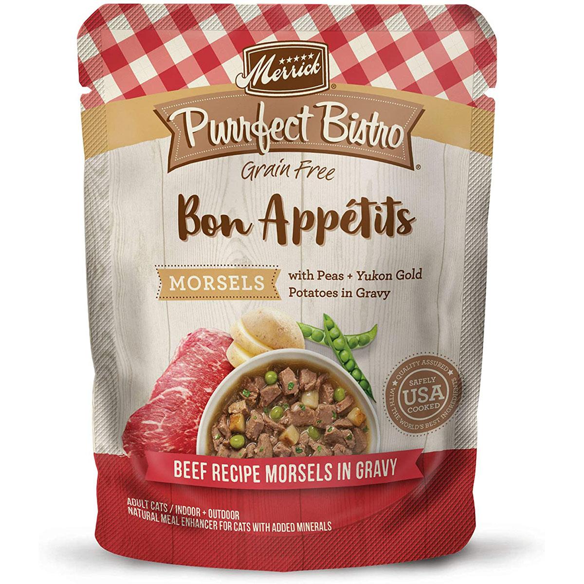 Merrick Purrfect Bistro Bon Appétits Grain-Free Adult Cat Food Pouches - Beef Chunks in Gravy