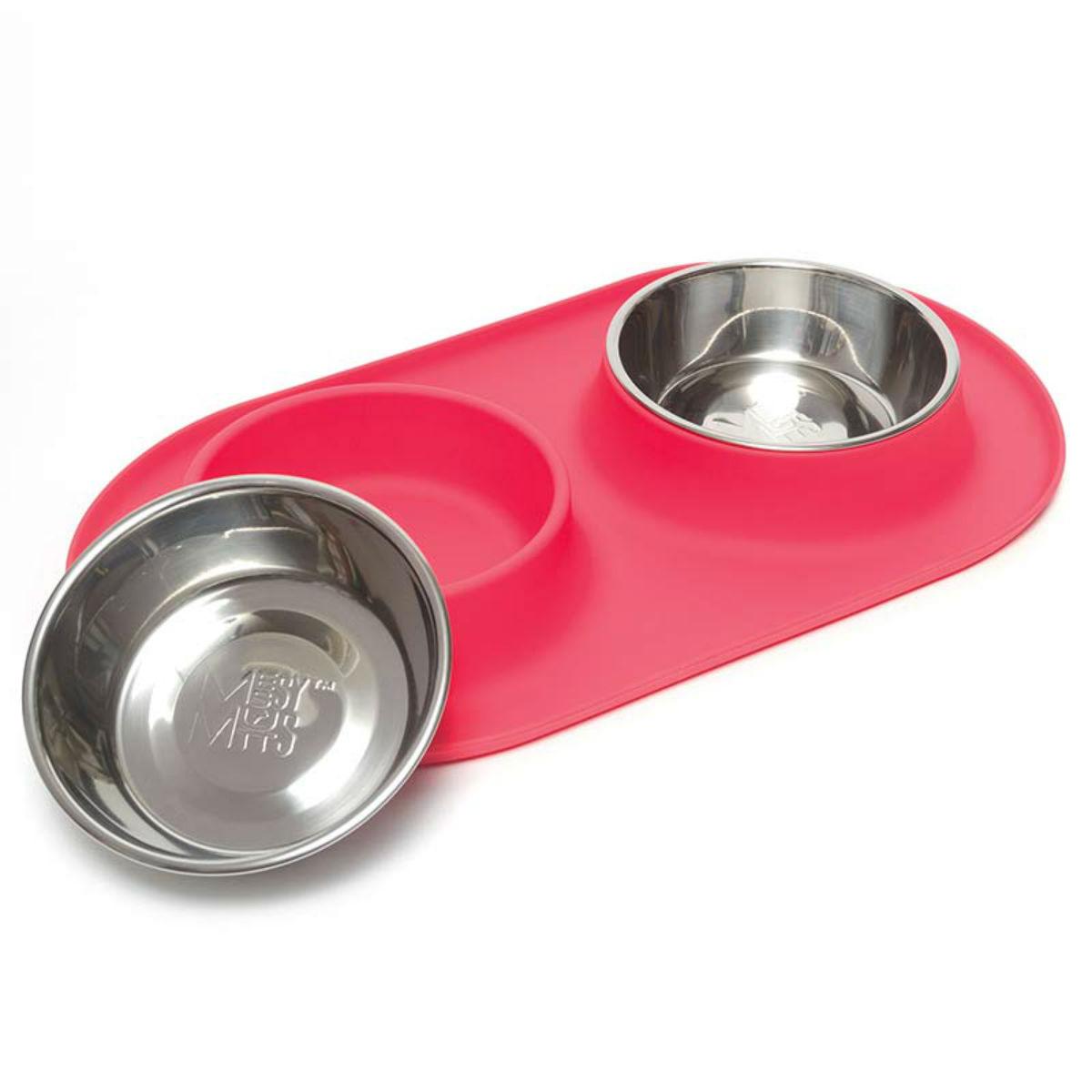 Messy Mutts Double Bowl Silicone Dog Feeder - Red