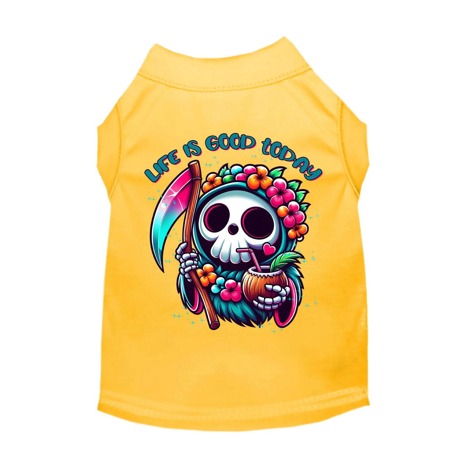 Mirage Halloween Tropical Grim Reaper Dog Shirt - Yellow