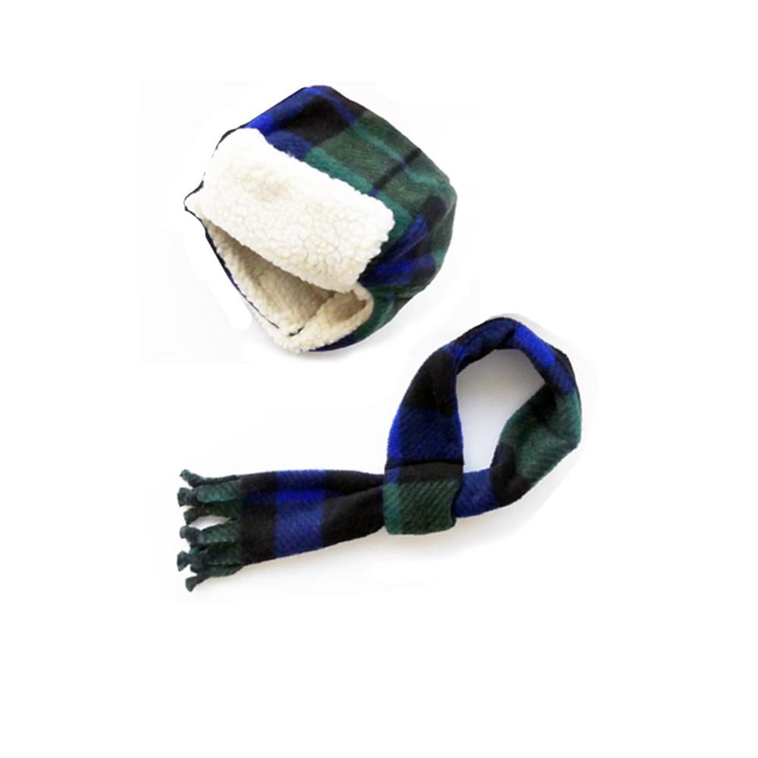 My Canine Kids Aviator Hat and Scarf Set for Dogs - Black Watch Plaid