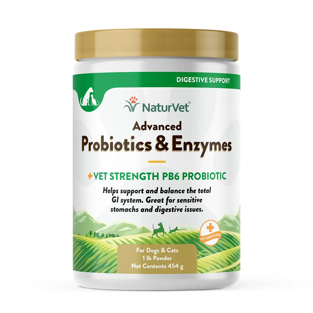 NaturVet Advanced Probiotics & Enzymes Powder Cat and Dog Supplement - Vet Strength PB6 Probiotic