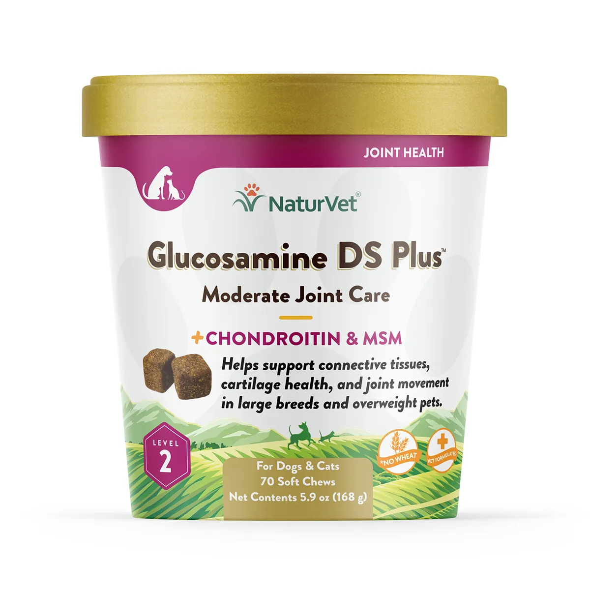 NaturVet Glucosamine DS Plus Soft Chew for Dogs and Cats - Level 2 Moderate Care - 70 Count