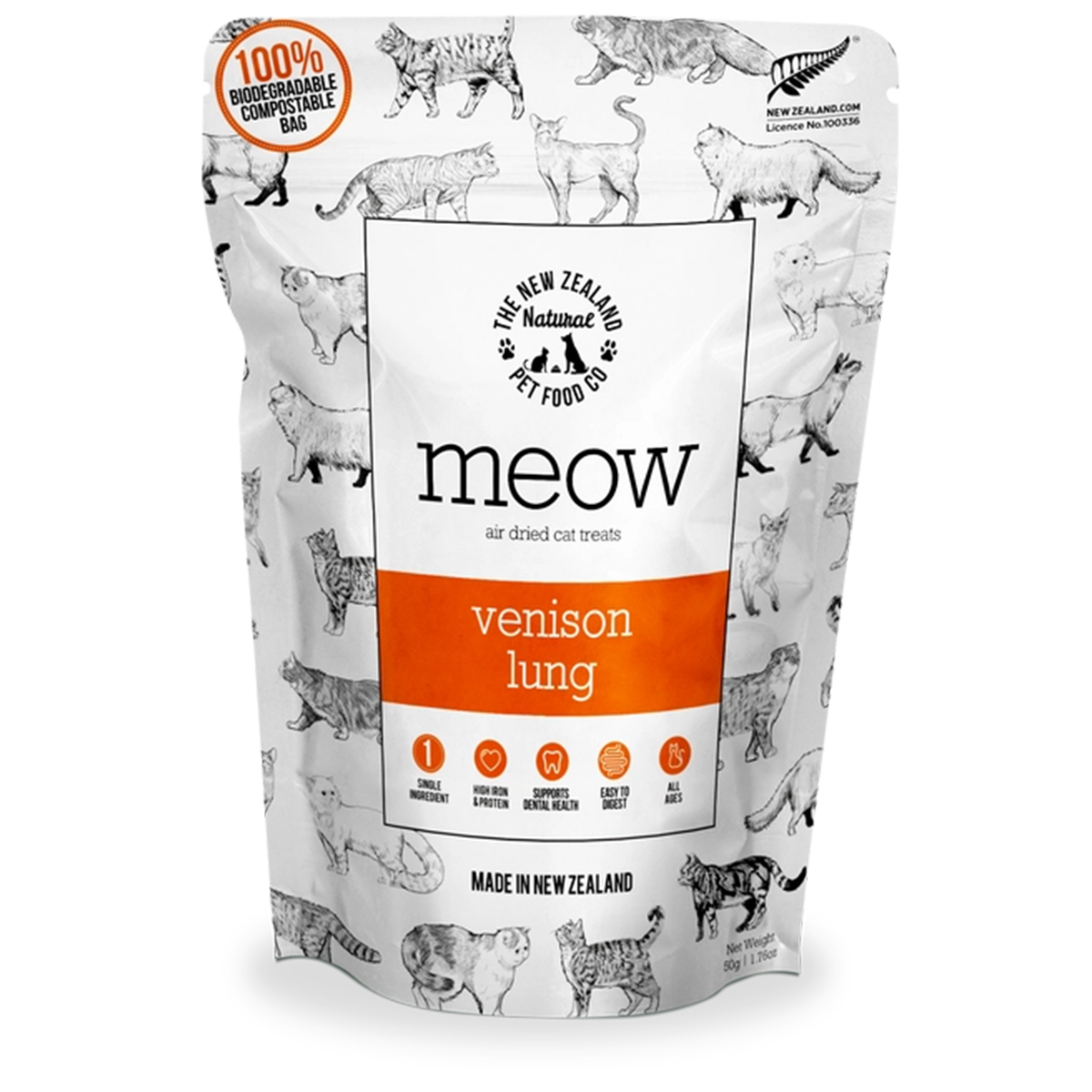 The New Zealand Natural Pet Food Co. Meow Air Dried Cat Treats - Venison Lung