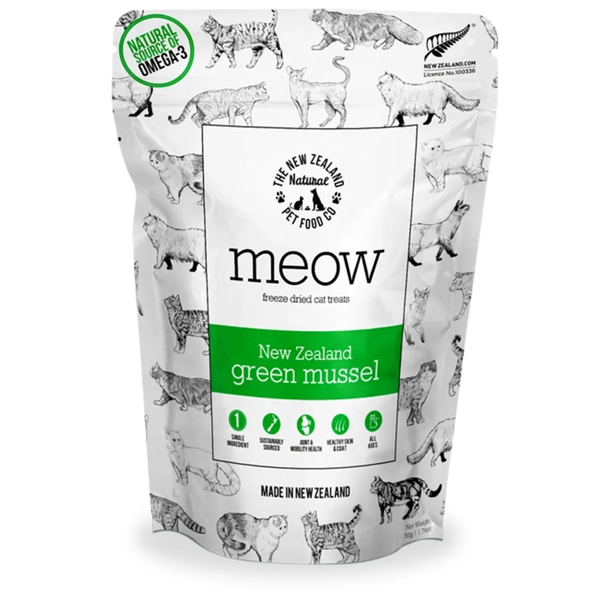 The New Zealand Natural Pet Food Co. Meow Freeze Dried Cat Treats - Green Mussels