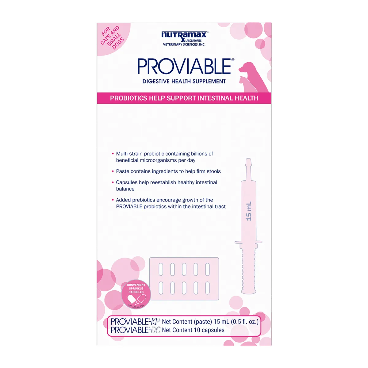 Nutramax Proviable Digestive Health Supplement Kit with Multi-Strain Probiotics and Prebiotics for Cats & Dogs Paste & Capsules