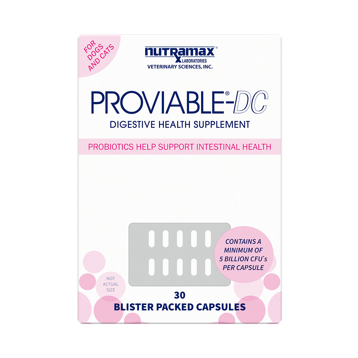 Nutramax Proviable Digestive Health Supplement Multi-Strain Probiotics and Prebiotics for Cats and Dogs Capsules