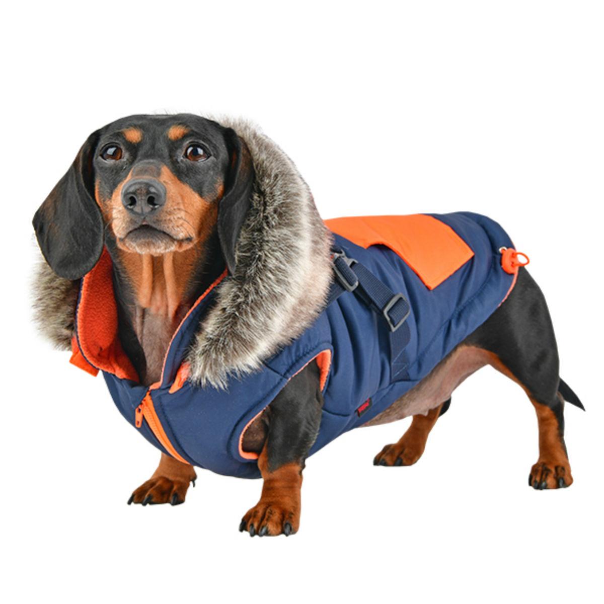 Orson Fleece Dog Vest By Puppia - Navy and Orange