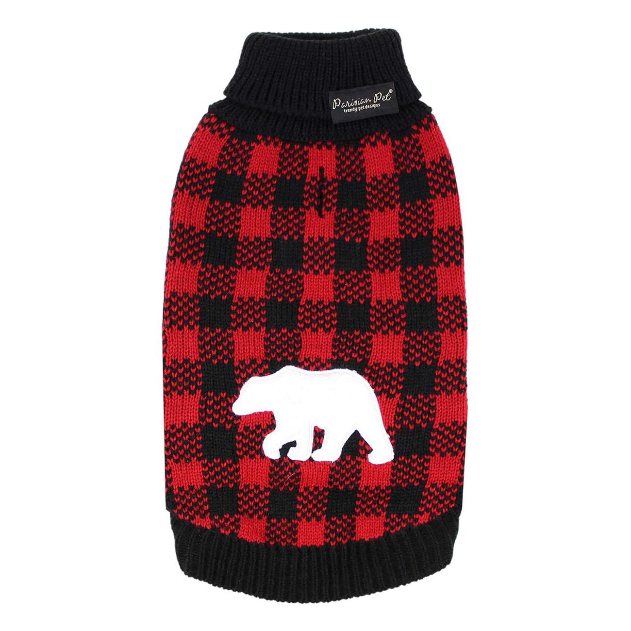 Parisian Pet Buffalo Checkered Dog Sweater - Polar Bear