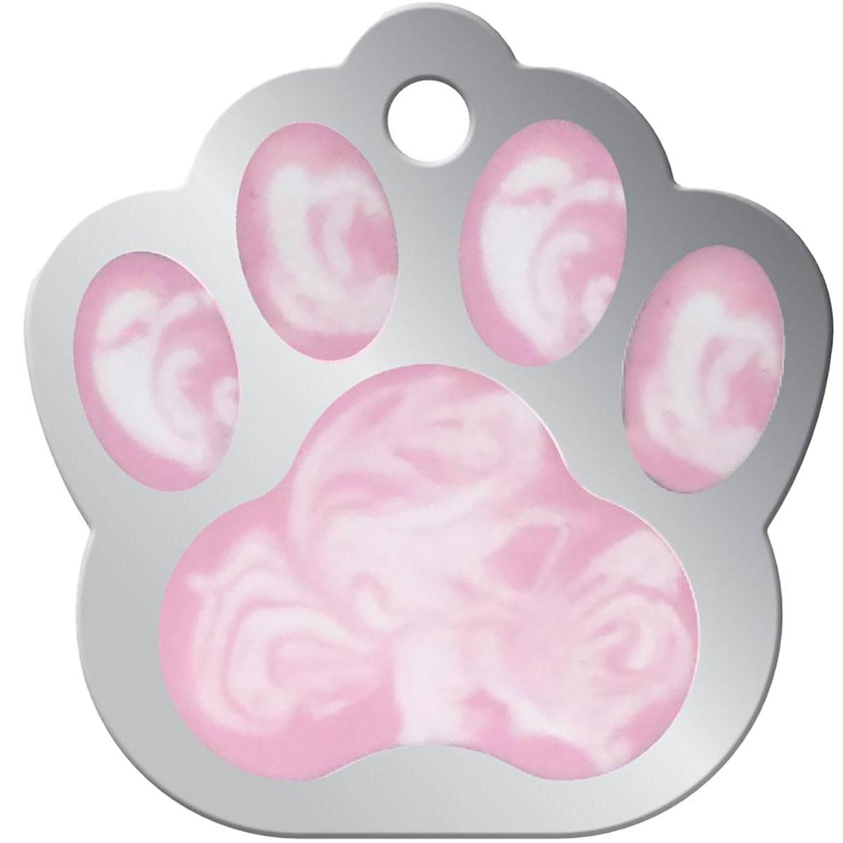 Paw Print Large Engravable Pet I.D. Tag - Pink Marble