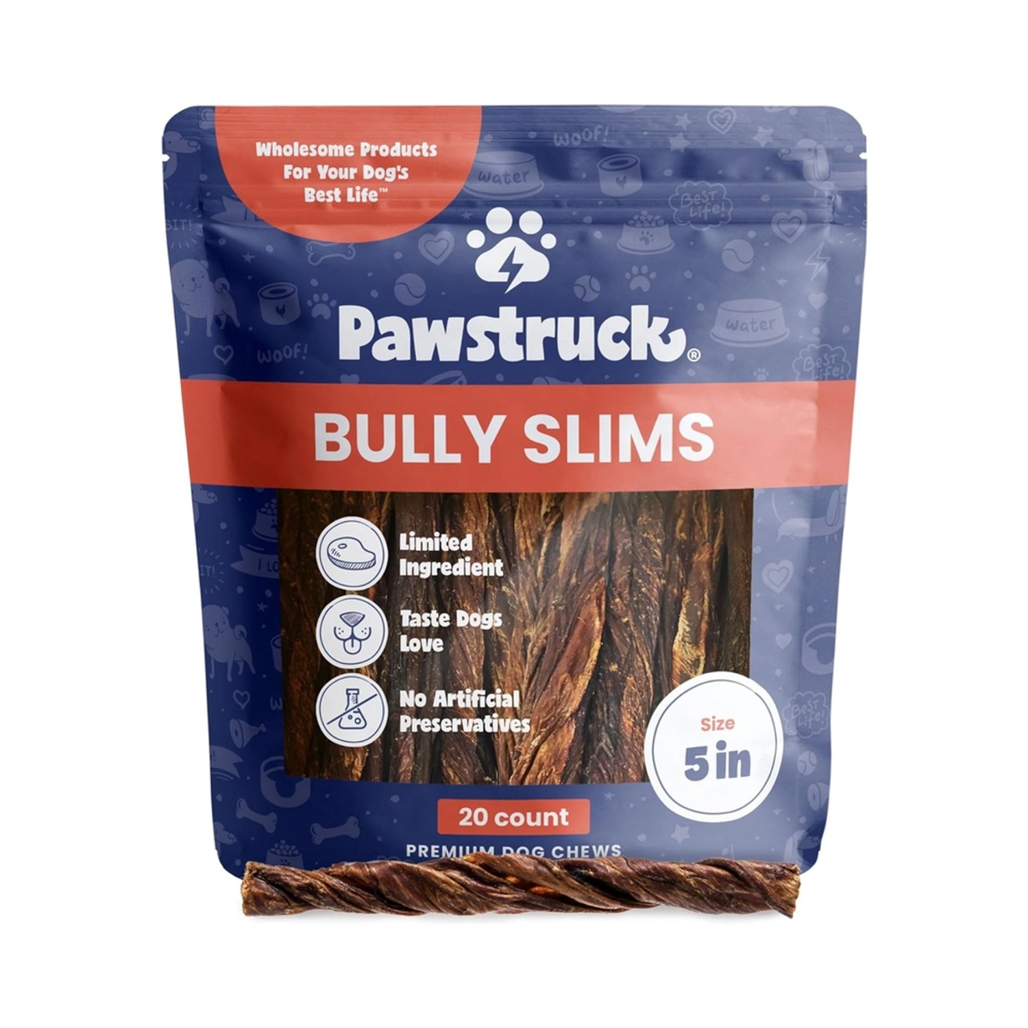Pawstruck Bully Slims Jr. Beef Gullet Sticks For Dogs & Puppies