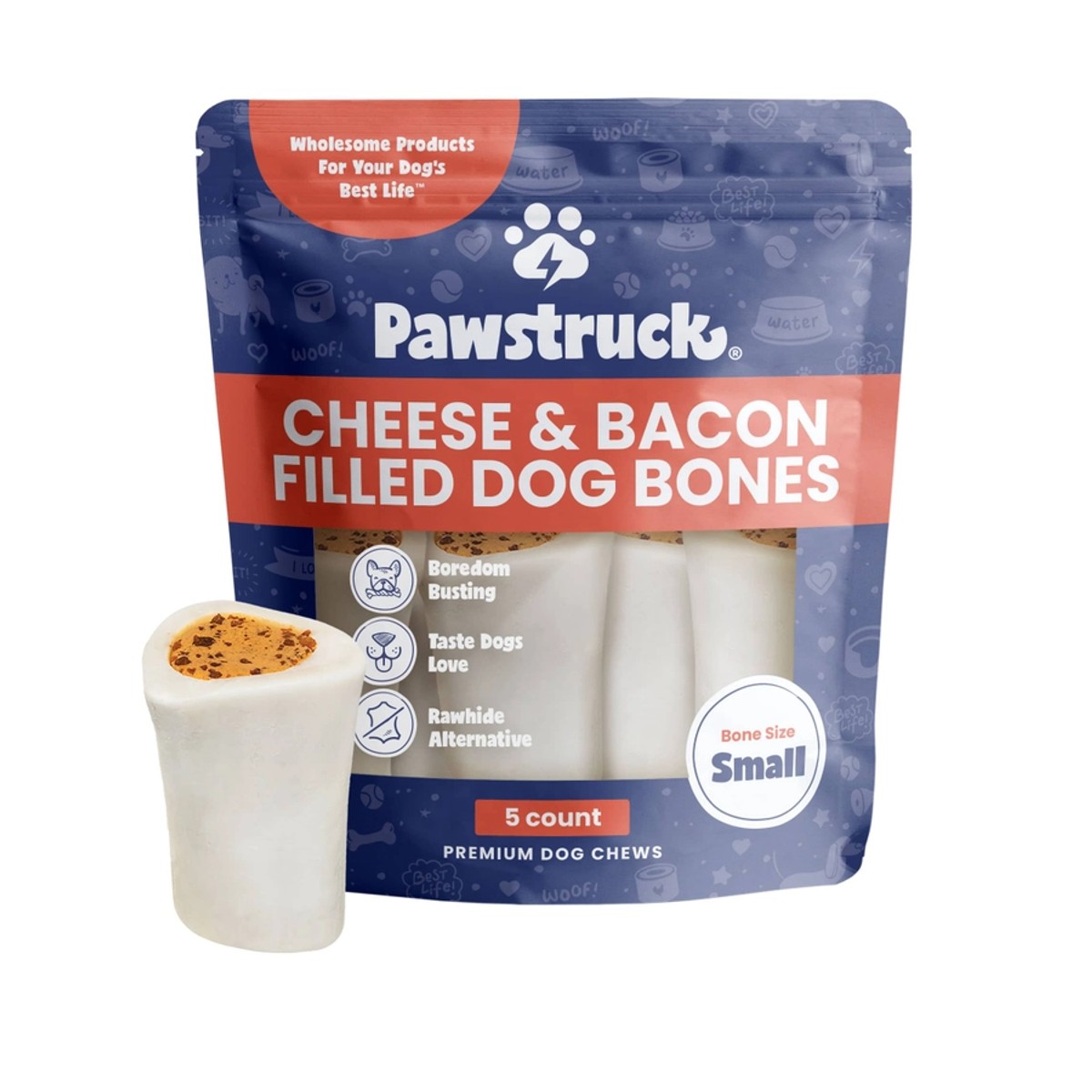 Pawstruck Filled Bone Dog Treat - Cheese & Bacon 