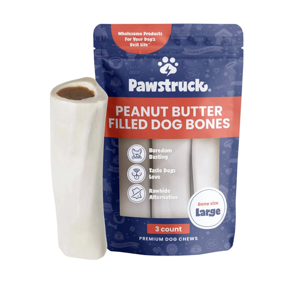 Pawstruck Filled Bone Dog Treat - Peanut Butter