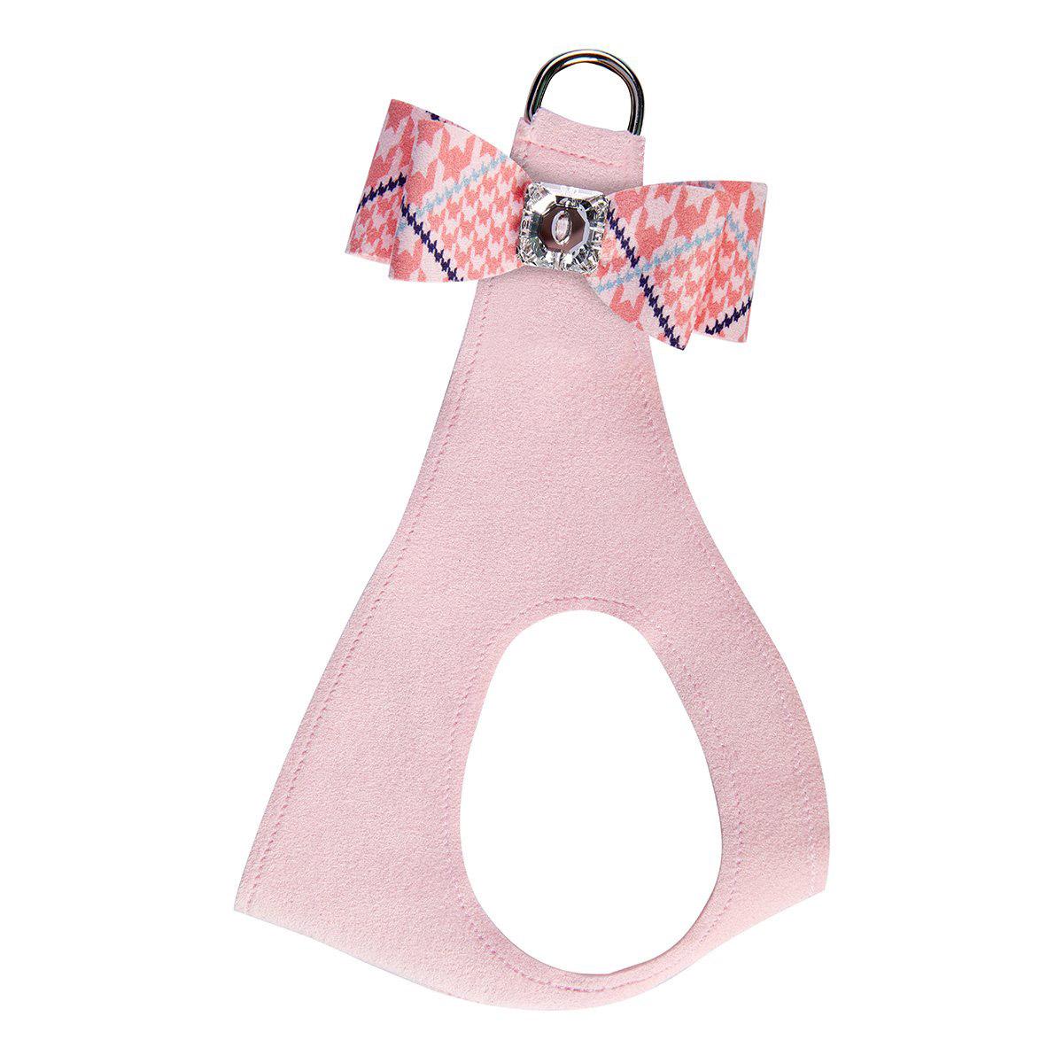 Peaches & Cream Glen Houndstooth Big Bow Step-In Dog Harness by Susan Lanci - Puppy Pink