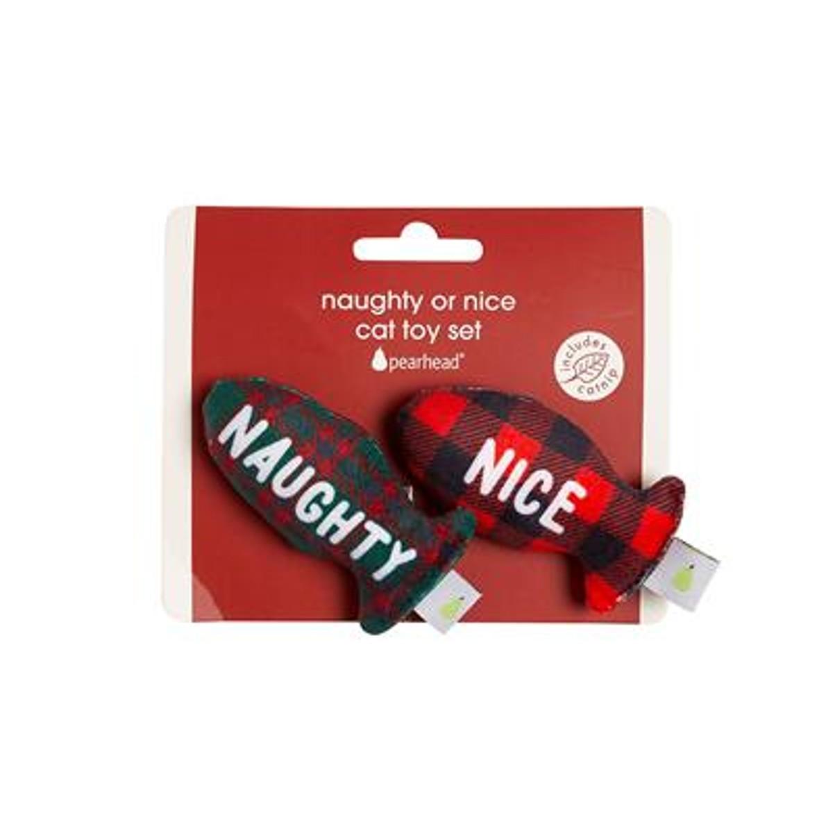 Pearhead Holiday Cat Toy Set - Naughty or Nice Fish