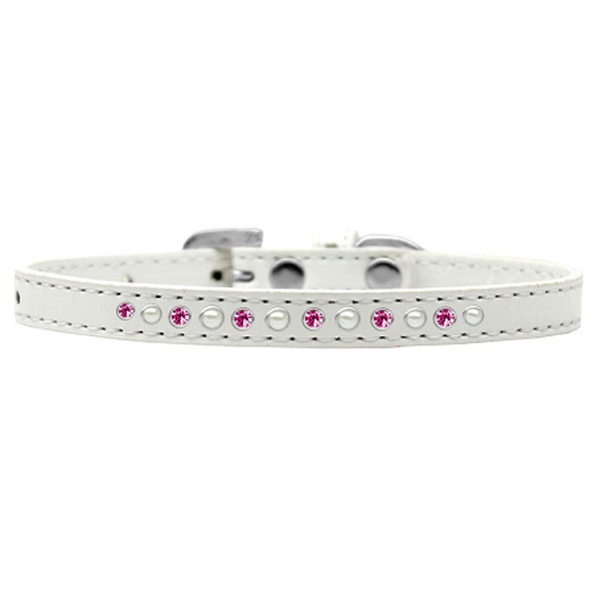 Pearl and Pink Crystal White Dog Collar