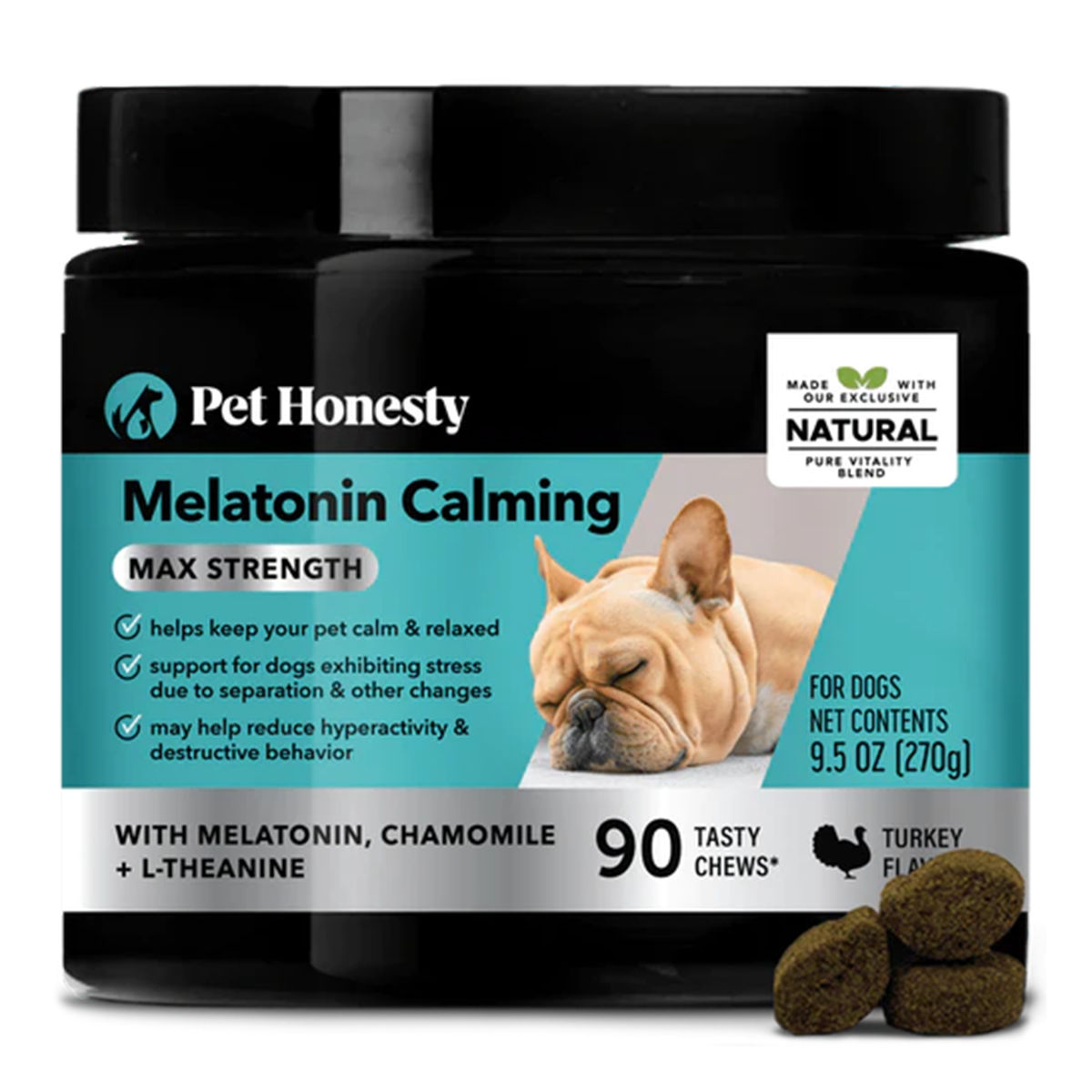Pet Honesty Melatonin Calming Max Strength Dog Chew Supplement - Turkey