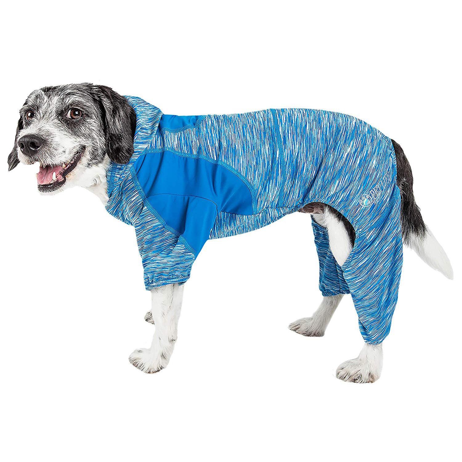 Pet Life ACTIVE Downward Dog Performance Full Body Warm-Up Dog Hoodie - Blue