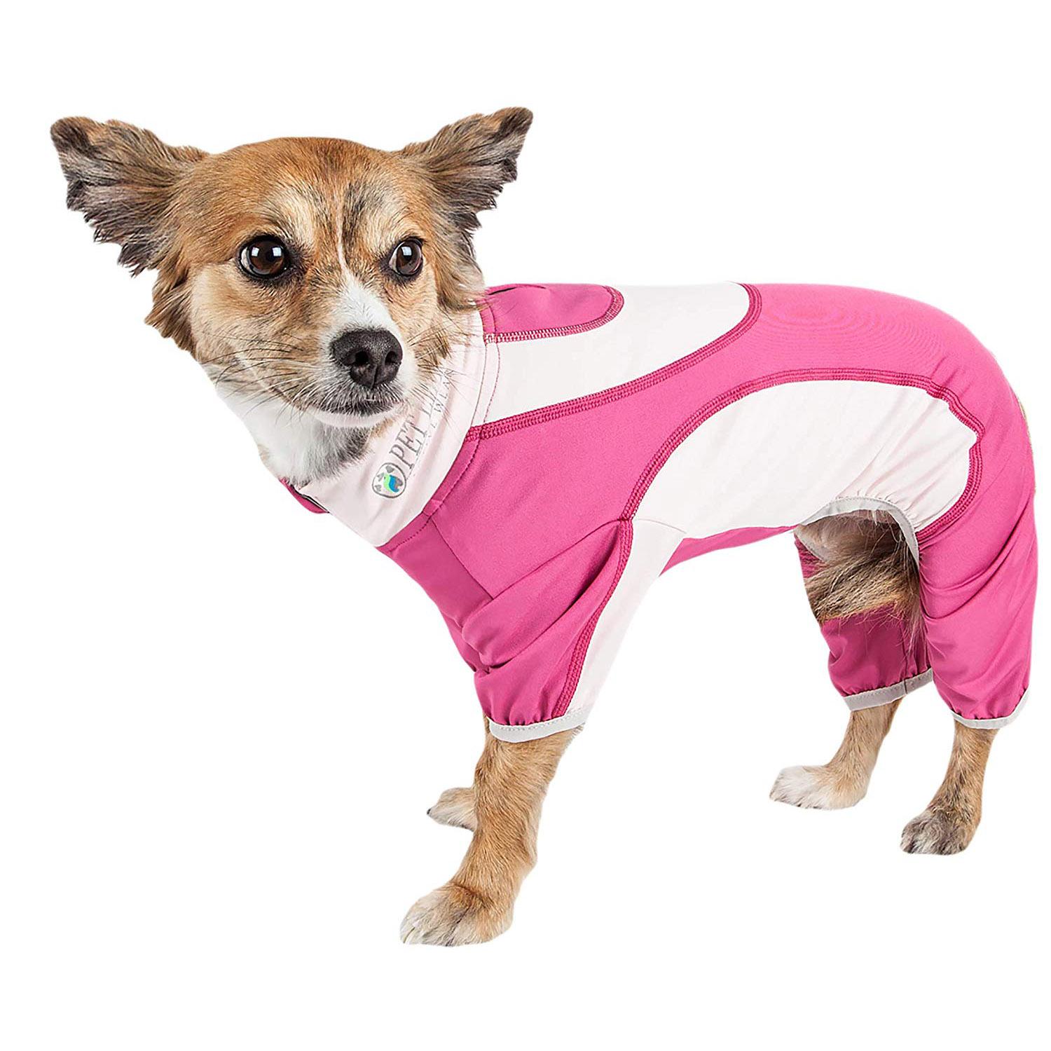 Pet Life ACTIVE Warm-Pup Performance Jumpsuit - Hot Pink and Light Pink