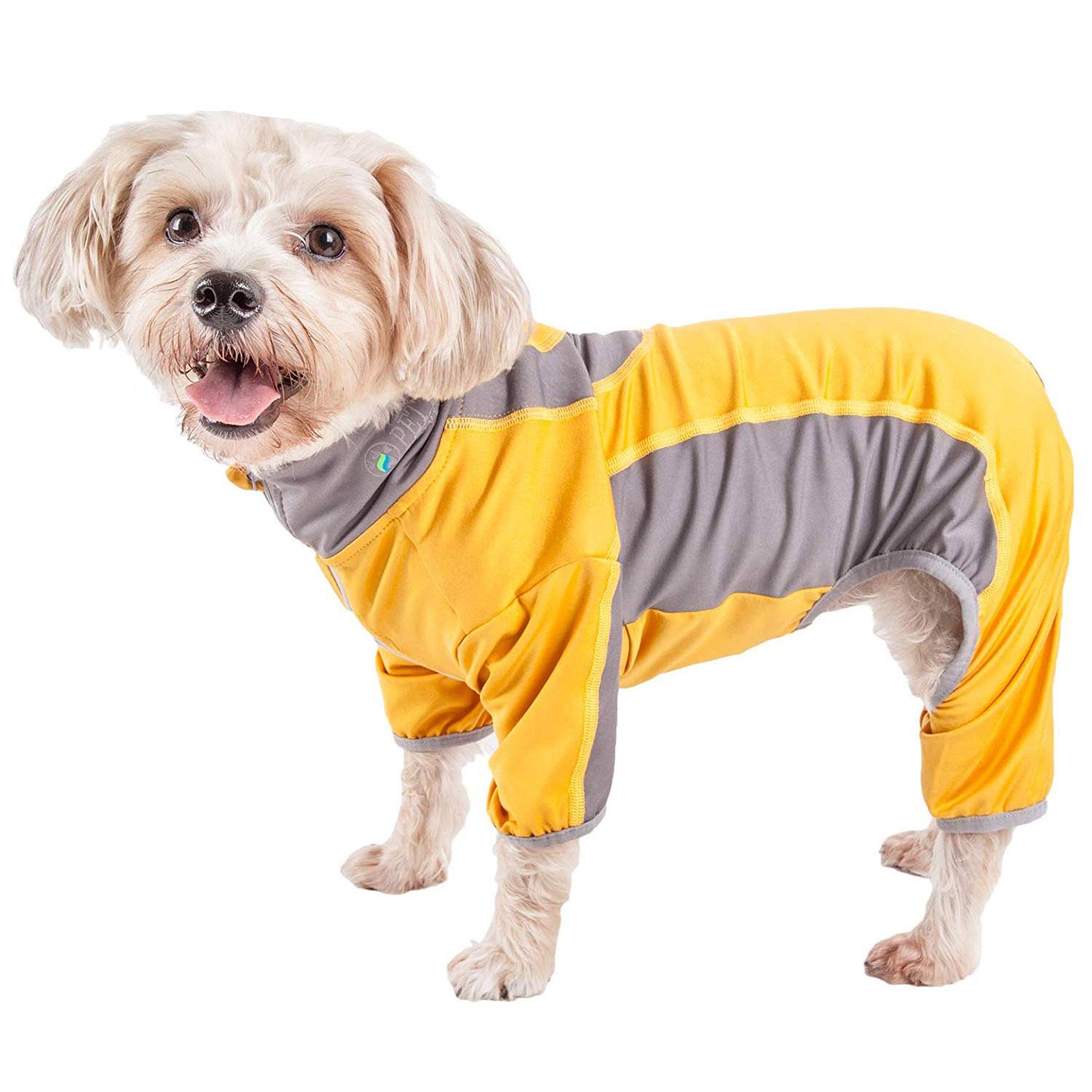Pet Life ACTIVE Warm-Pup Performance Jumpsuit - Yellow and Gray