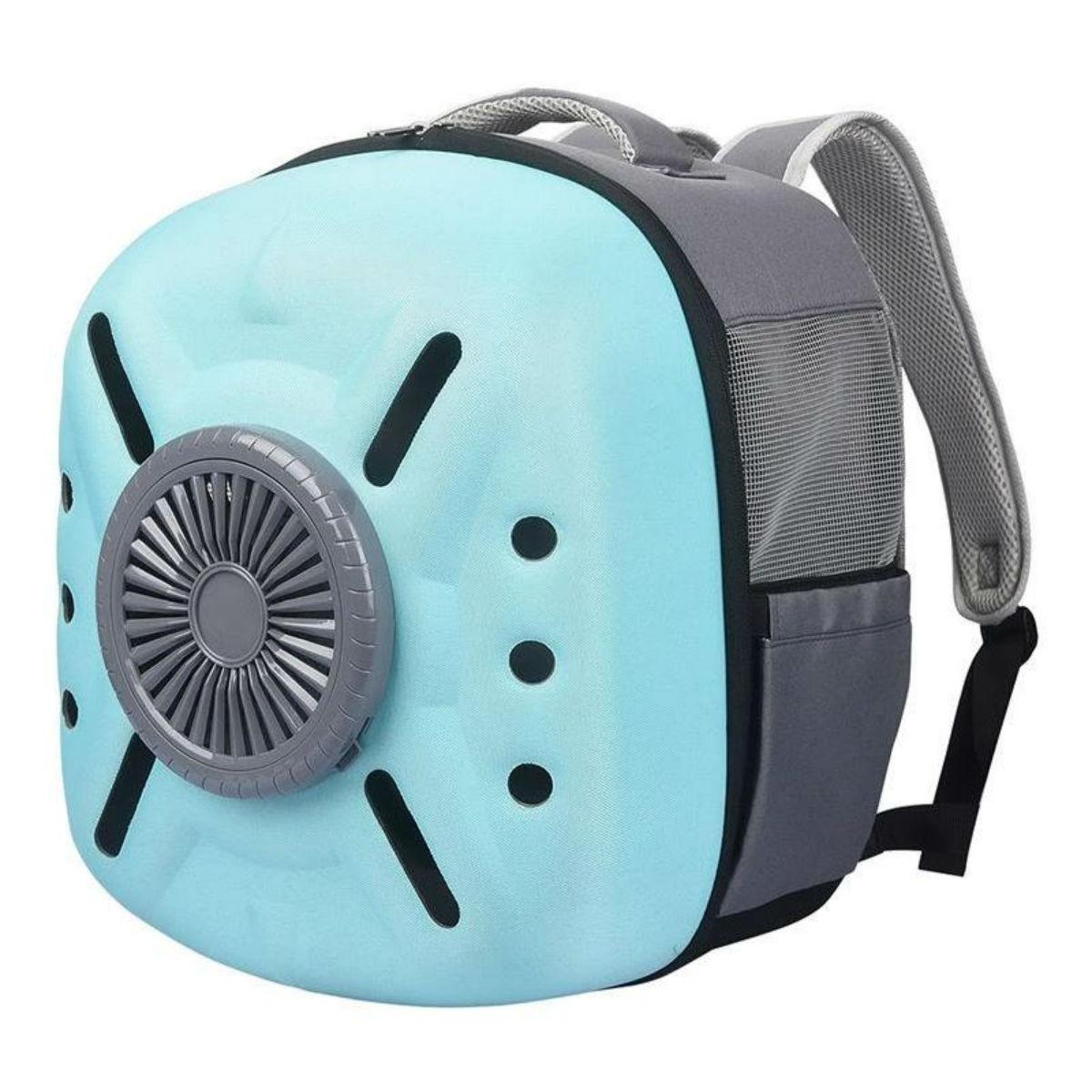 Pet Life Armor-Vent Backpack Carrier for Dogs and Cats with Built-in Cooling Fan - Blue