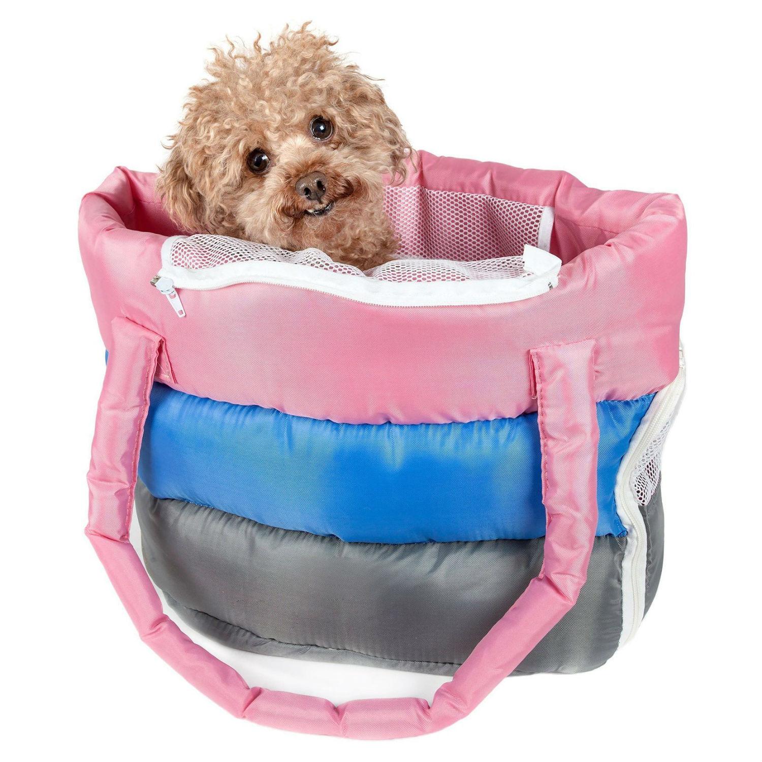 Pet Life Bubble-Poly Tri-Colored Insulated Pet Carrier - Pink, Blue and Gray