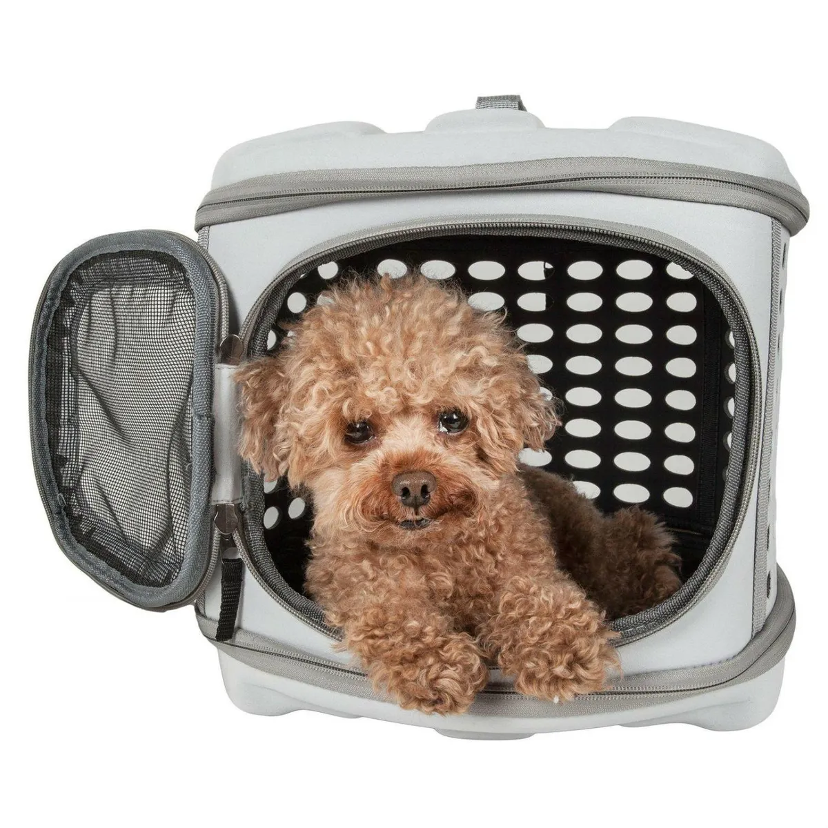 Pet Life Circular Shelled Military Grade Travel Dog Carrier - Light Gray