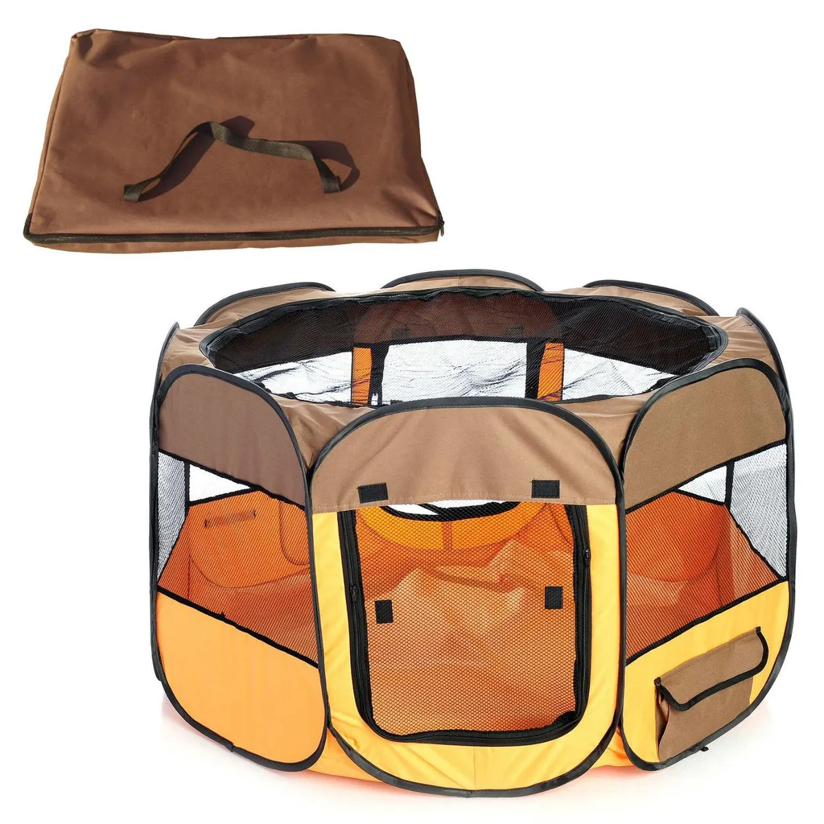 Pet Life Lightweight Collapsible Travel Dog Playpen - Brown and Orange