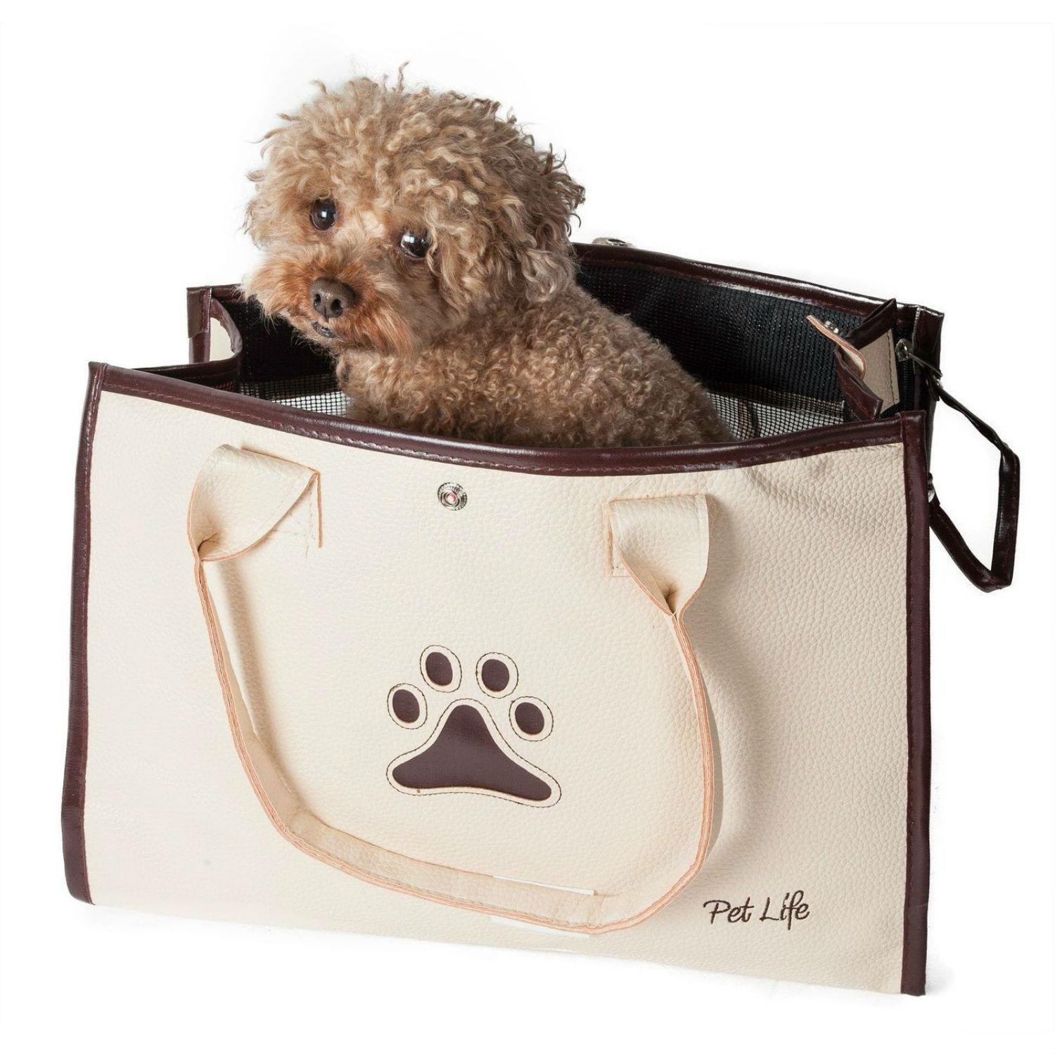 Pet Life Posh Paw Dog Carrier Tote - White & Brown