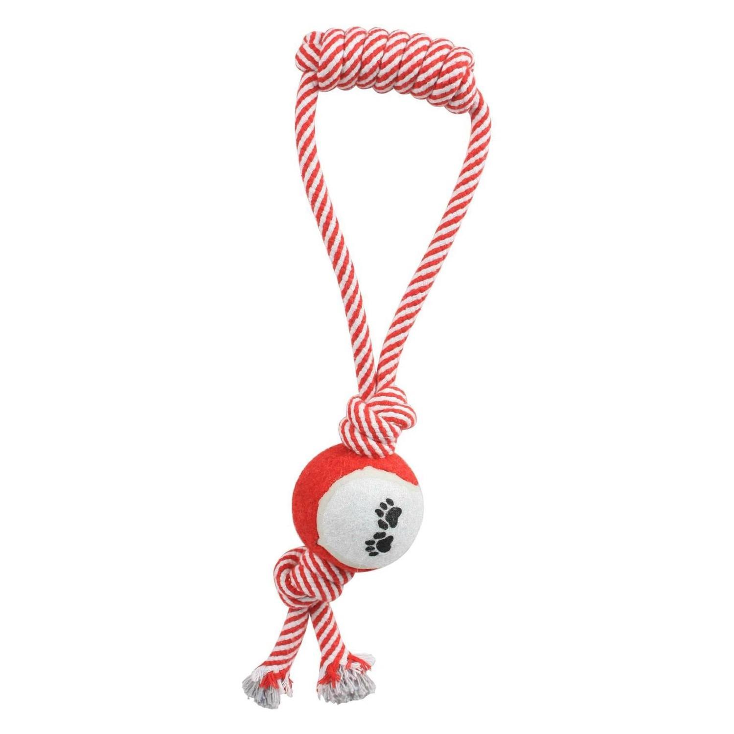 Pet Life Pull Away All Natural Jute Rope and Tennis Ball Dog Toy - Red
