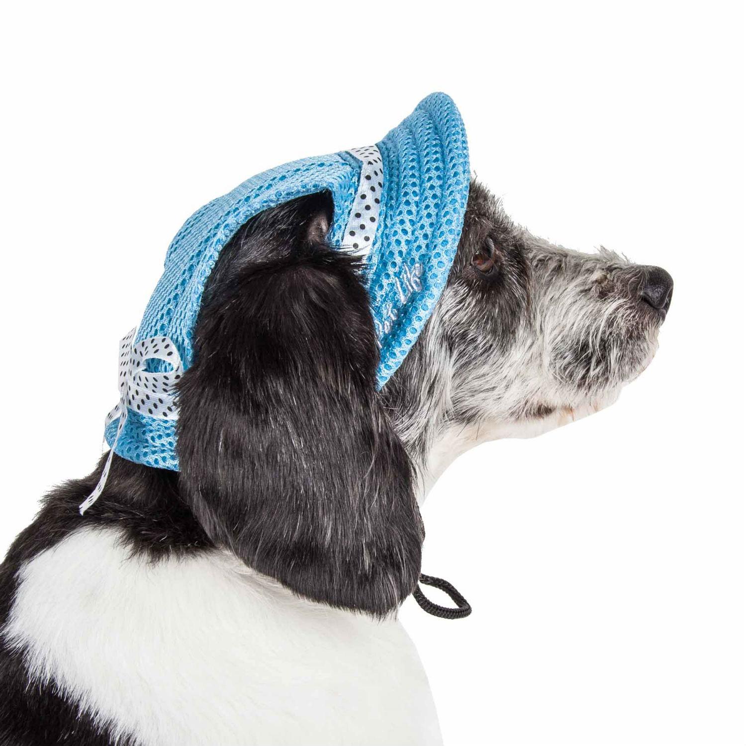 Pet Life Sea Spot Sun UV Protectant Mesh Brimmed Dog Hat Cap - Blue