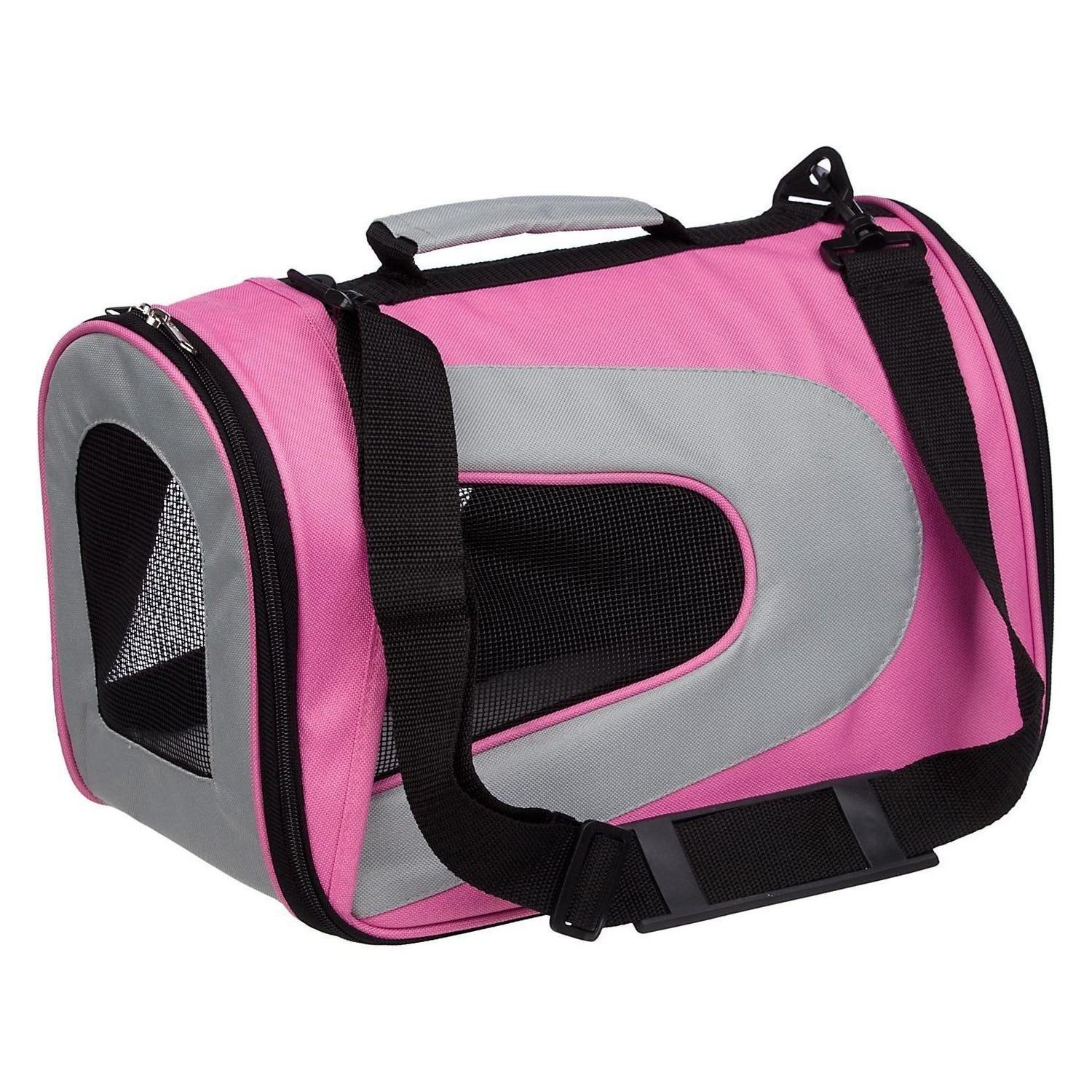 Pet Life Sporty Mesh Collapsible Dog Carrier - Pink/Gray