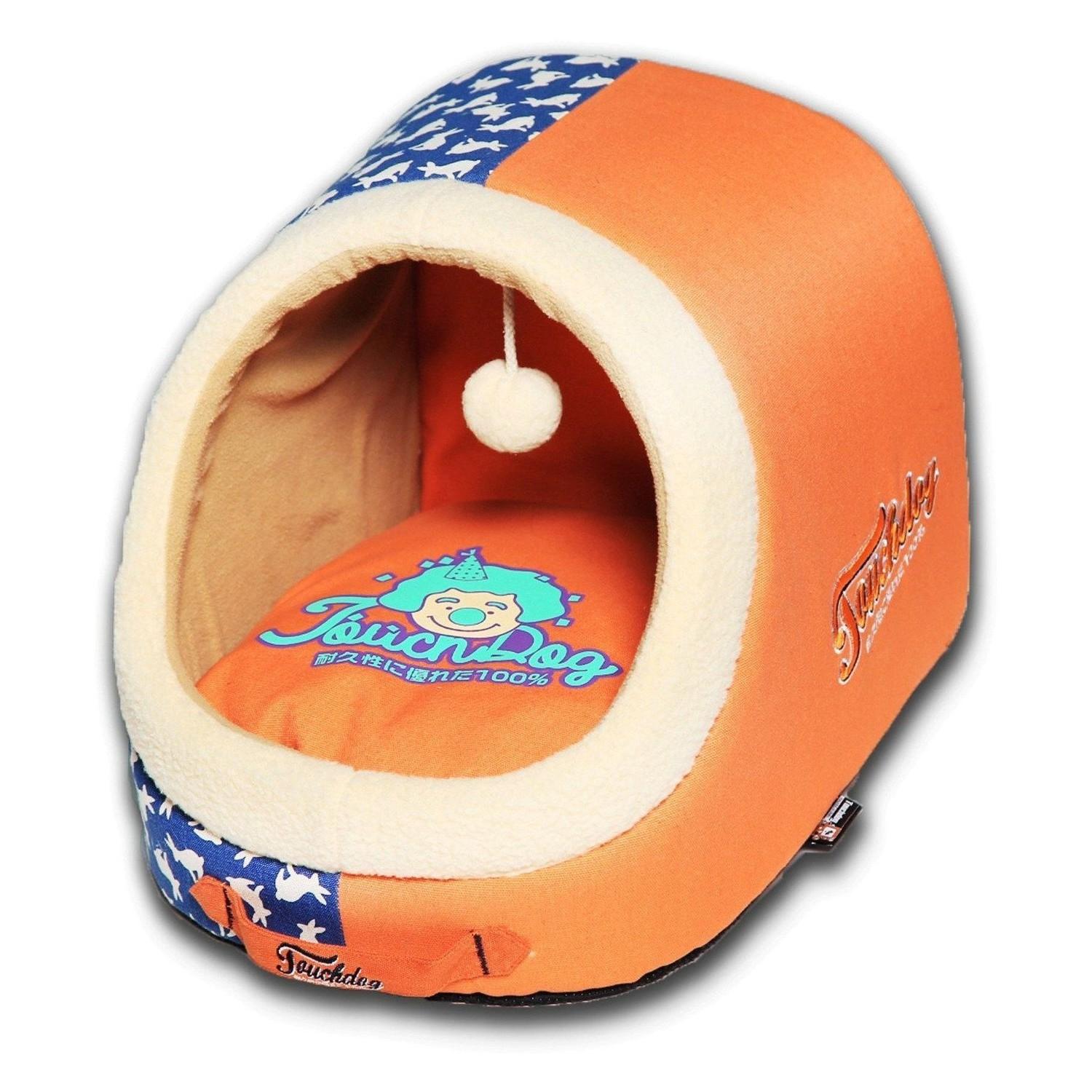 Pet Life Touchdog Lazy-Bones Panoramic Cat Bed with Teaser Toy - Orange
