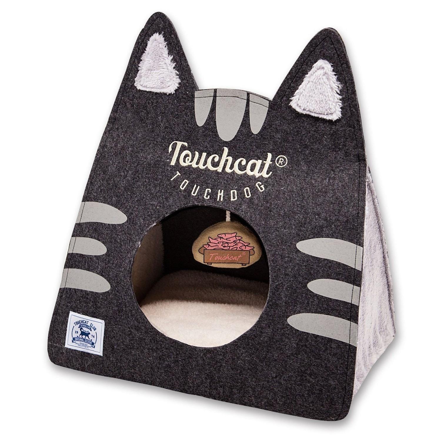 Pet Life Touchdog Kitty Ears Travel On-The-Go Folding Cat Bed with Teaser Toy - Black