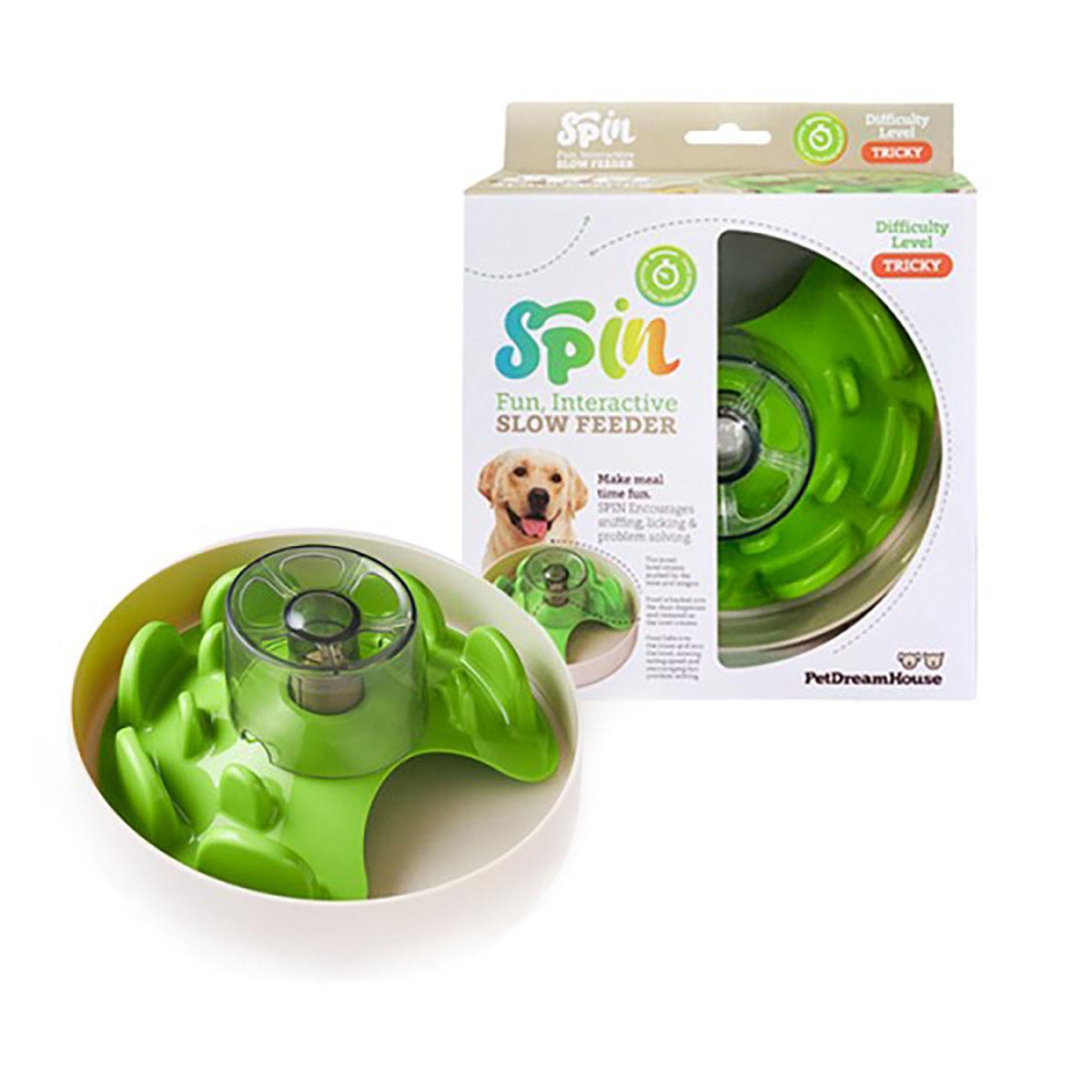 PetDreamHouse SPIN Interactive Slow Feeder Pet Bowl - UFO Green